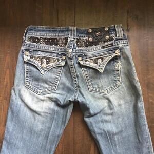 Y2K 00s Miss Me Rhinestone Stud Black Lace Western Rodeo Cowgirl Jeans 28